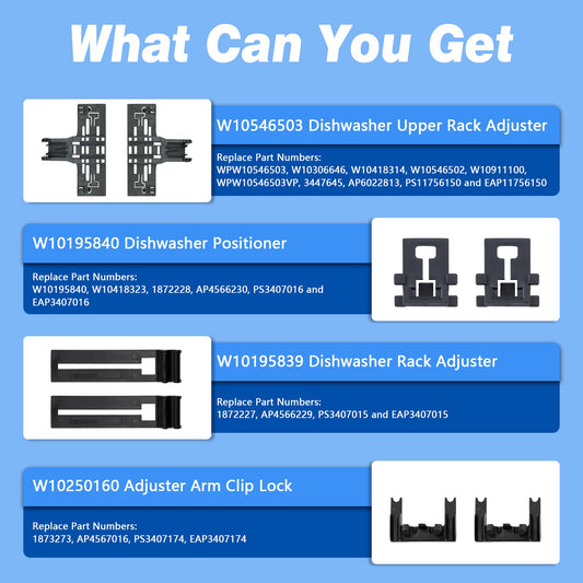 WPW10546503 Top Rack Adjuster Kit Replacement for KitchenAid Dishwasher
