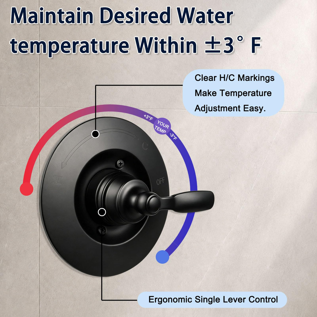 Shower Handle Replacement Compatible with Delta 14 Series, T14032-BL Matte Black Shower Trim Kit for R10000 Series Valves, RP46074 Cartridge, Single Handle, Valve Not Included