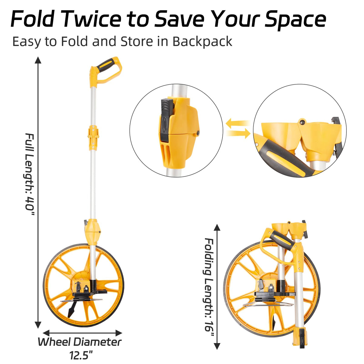YS YUSON 12 Inch Rolling Measuring Wheel in Feet, Digital Measuring Wheel for Construction, Outdoor, Wheel Measurement Roller with Tape Measure and Canvas Carrying Bag, One Key to Reset, Up to 9999Ft