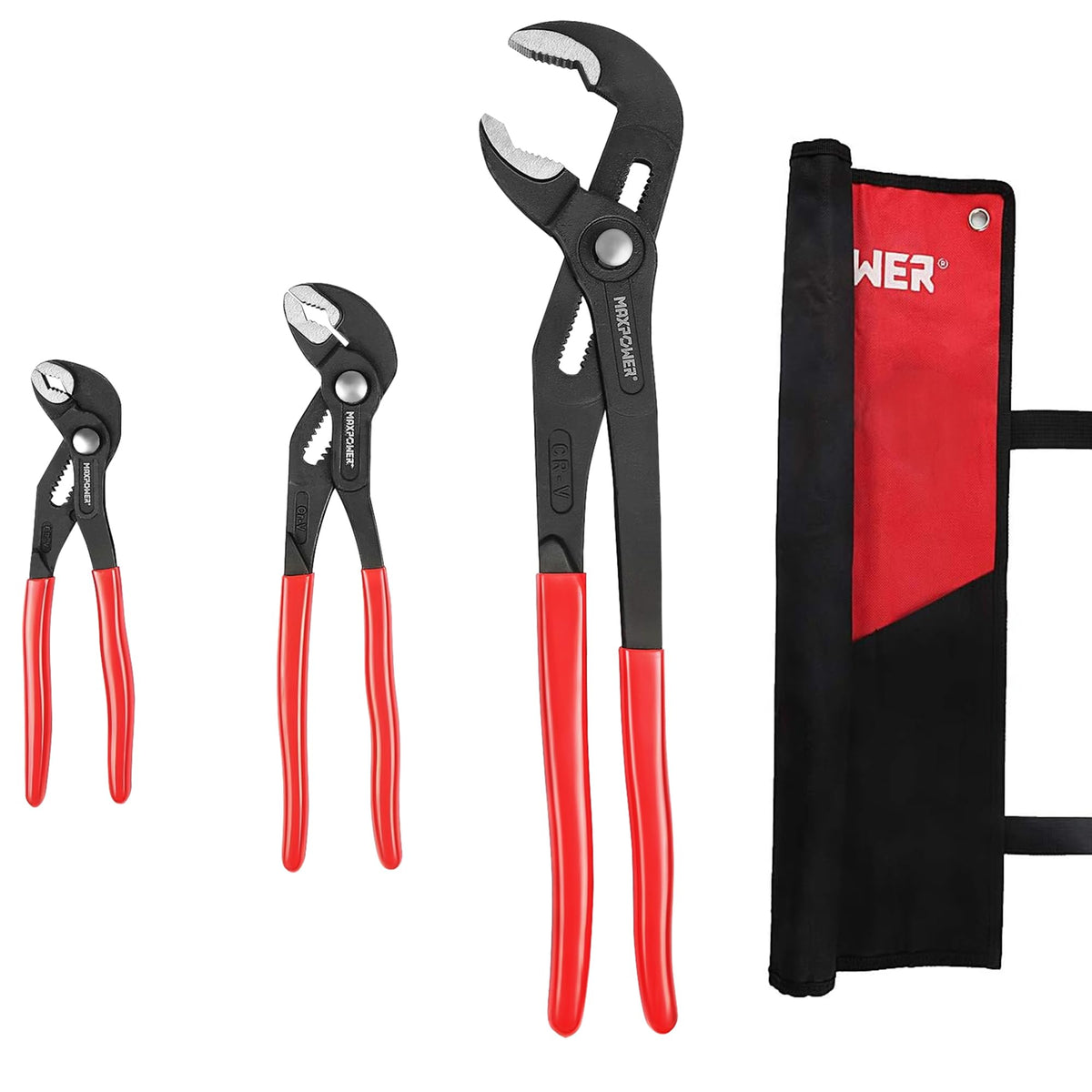 MAXPOWER 7" 10" 16" Water Pump Pliers Set, Push Button V Jaw, Quick Release
