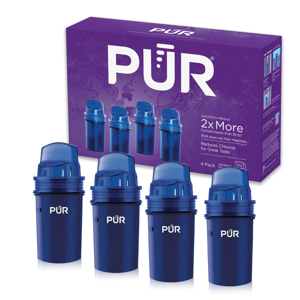 PUR Water Filters for Pitcher & Dispenser, Replacement Water Filter 4-Pack