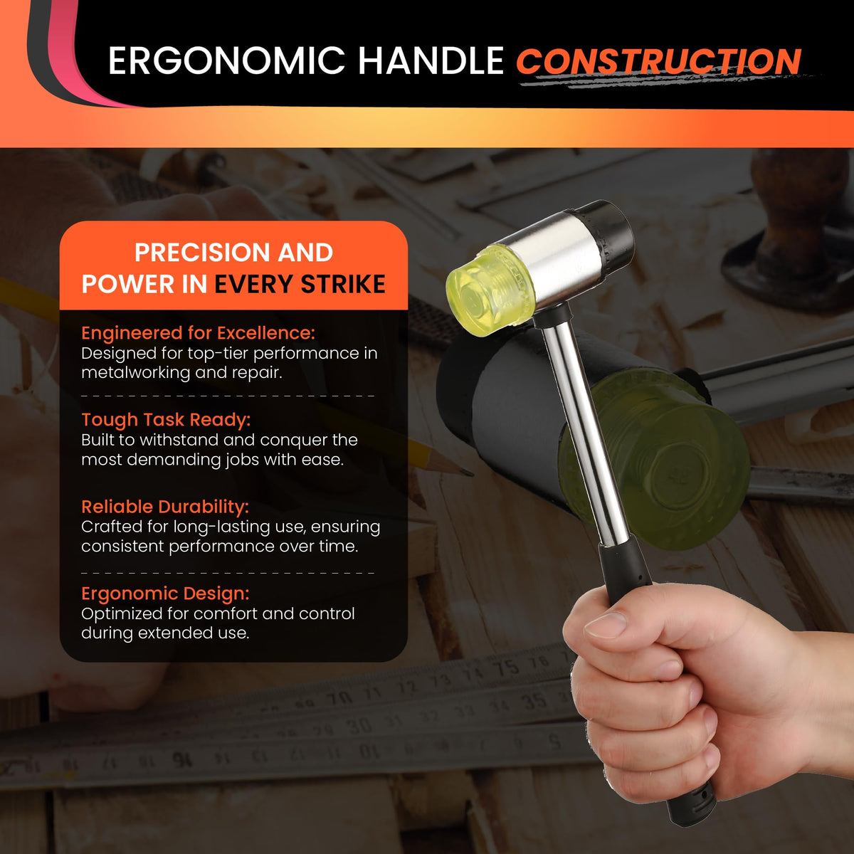 2 Piece Rubber Mallet Hammer Set, 16 oz & 35mm Soft Blow Mallets