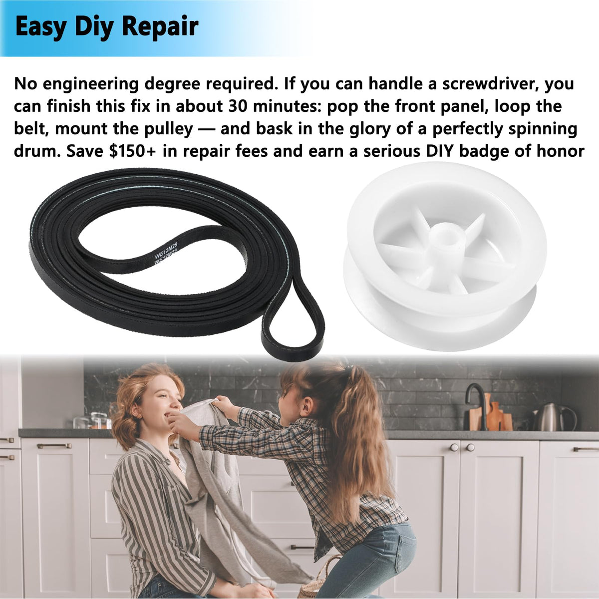 WE03X31620 Dryer Idler Pulley & WE03X29897 Dryer Belt Replacement Kit