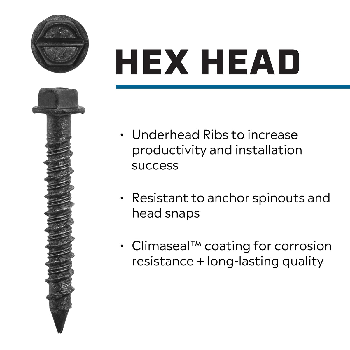 Tapcon 1/4 x 1-1/4" Hex Head Climaseal™ Concrete Screws, Black, 75 PCS