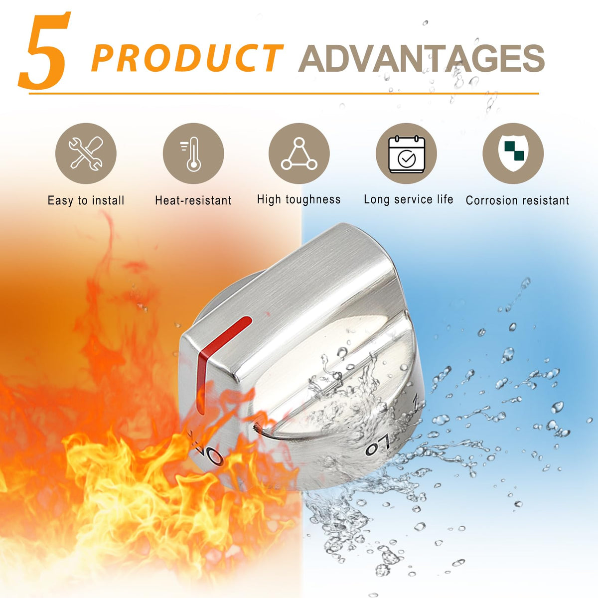 Stainless Steel 5304509064 5304509929 Stove Knob Replacement for Frigidaire Gallery Gas Stove Knobs FGGF3036TFA GCRG3060AFC Range Cooktop Knobs Parts Frigidaire Oven Burner Control Knobs Metal Silver