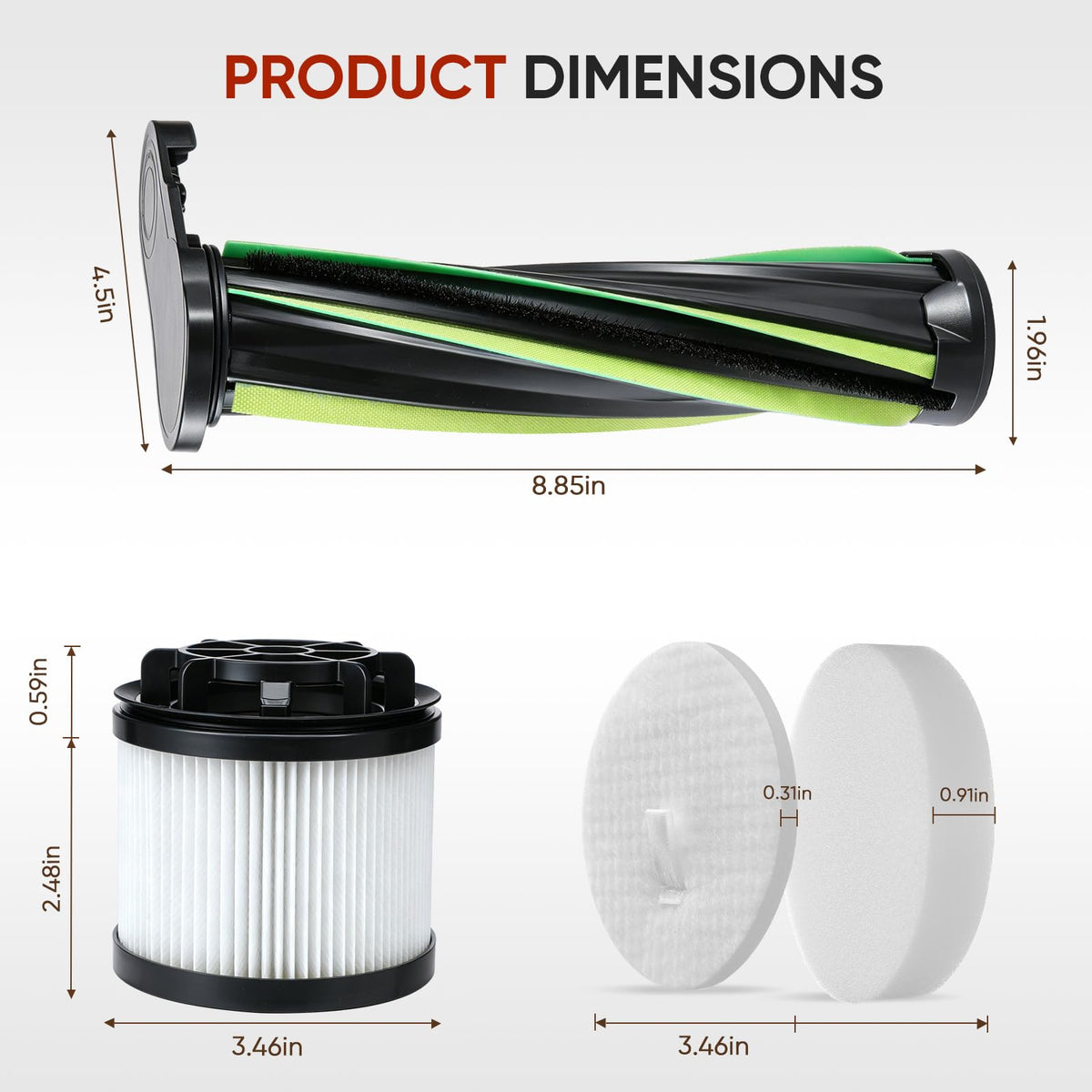 2Pcs Replacement Brush Roll Fit for Levoit LVAC-200 Cordless Vacuum Cleaner