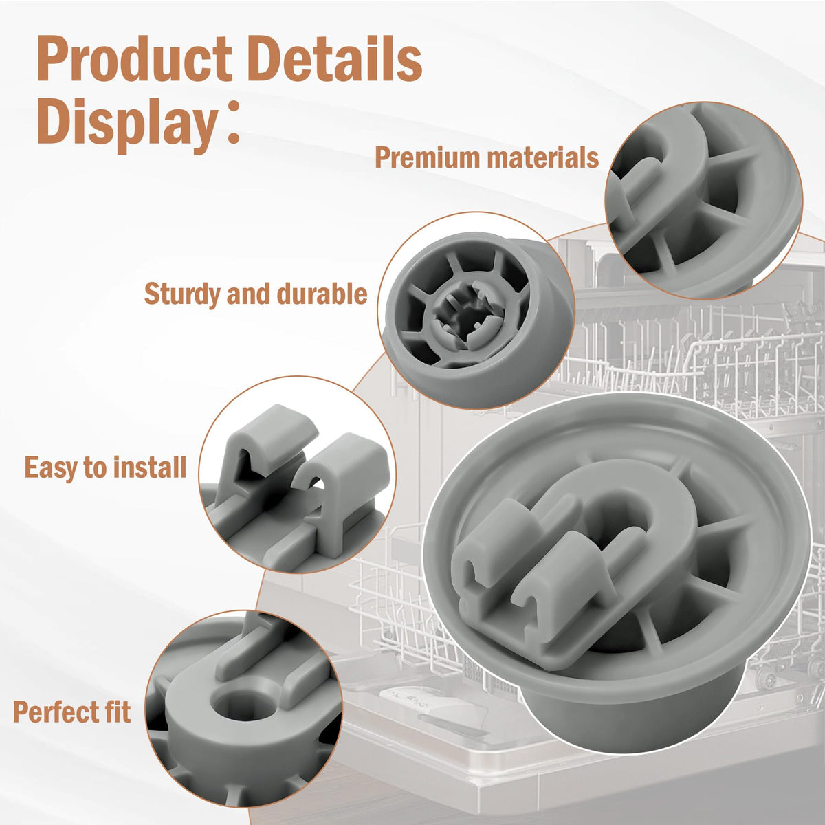10016657 Fits for Bosch Dishwasher Extended Lower Rack Wheel Kit Replacement for Bosch Dishwasher Rack Wheels (4pack)