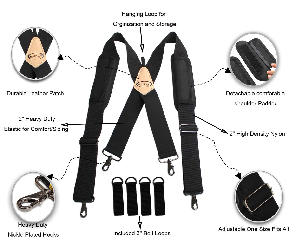MELOTOUGH Tool Belt Suspenders Work Belt Suspenders Flexible Adjustable Straps with Moveable Padded Shoulders with 4 Loop Attachments