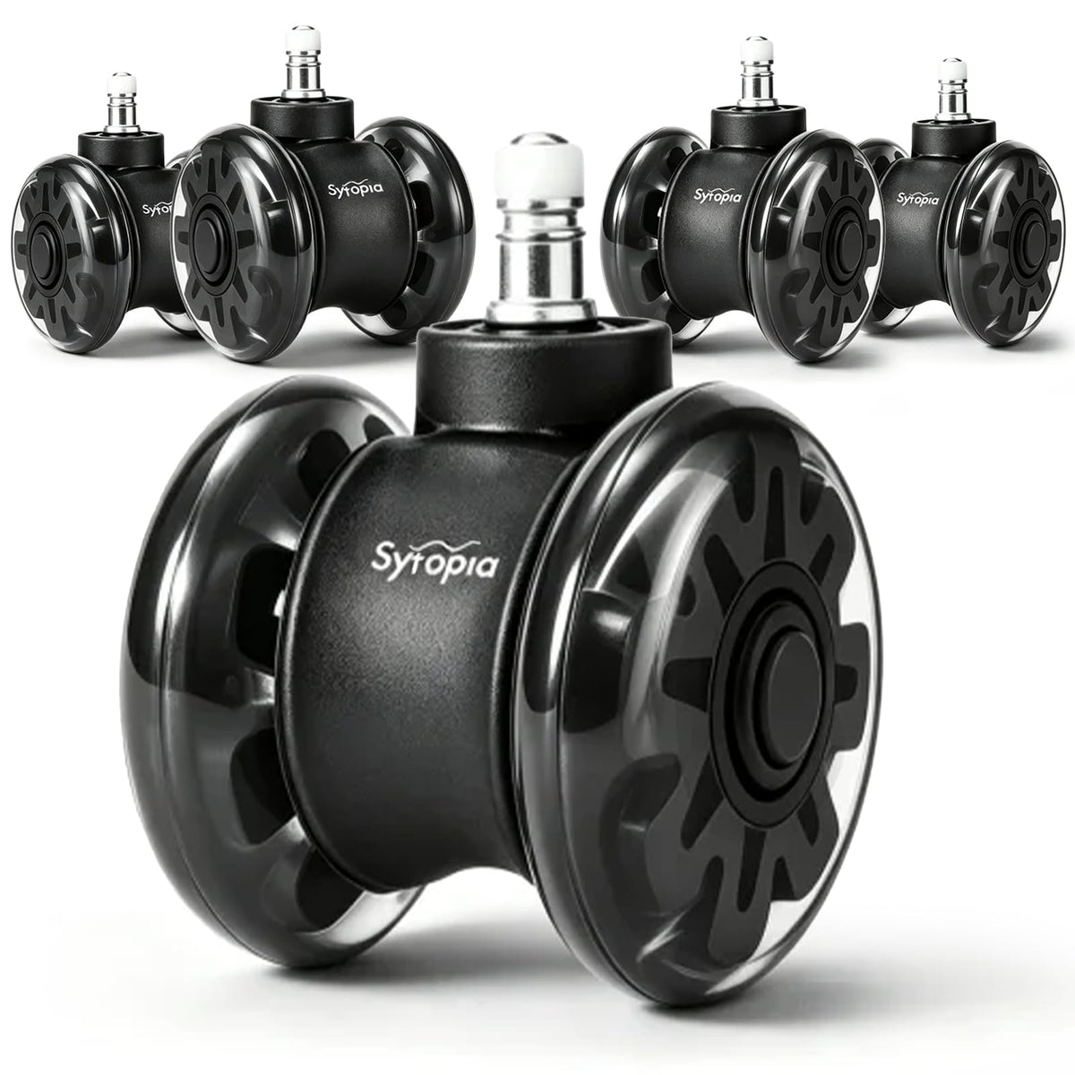 Sytopia 3-Inch Office Chair Wheels Set of 5, Quiet & Smooth Casters for Hardwood & Carpet, Universal Fit 11x22mm Replacement Wheels for Gaming Chairs, Heavy-Duty Supports 1000 lbs, Black