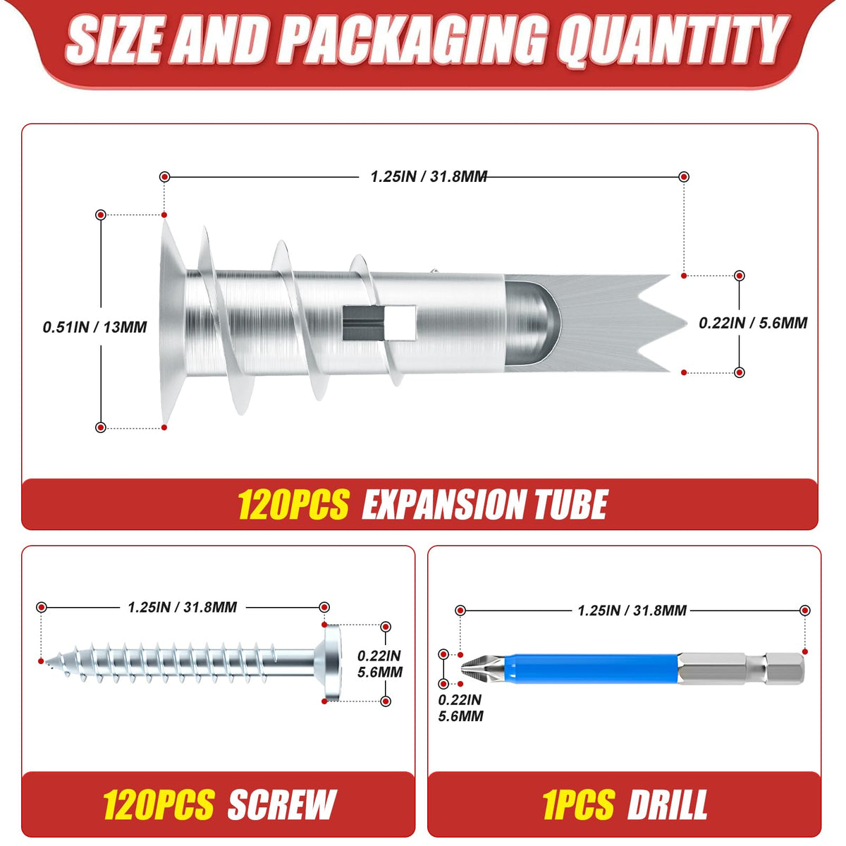 QCQIANG 240pcs Zinc Self-Drilling Drywall Anchors, Anchor and Screw Combination with Cross Groove Drill Bit, Heavy Duty Metal Wall Anchors with Self-Tapping Screws