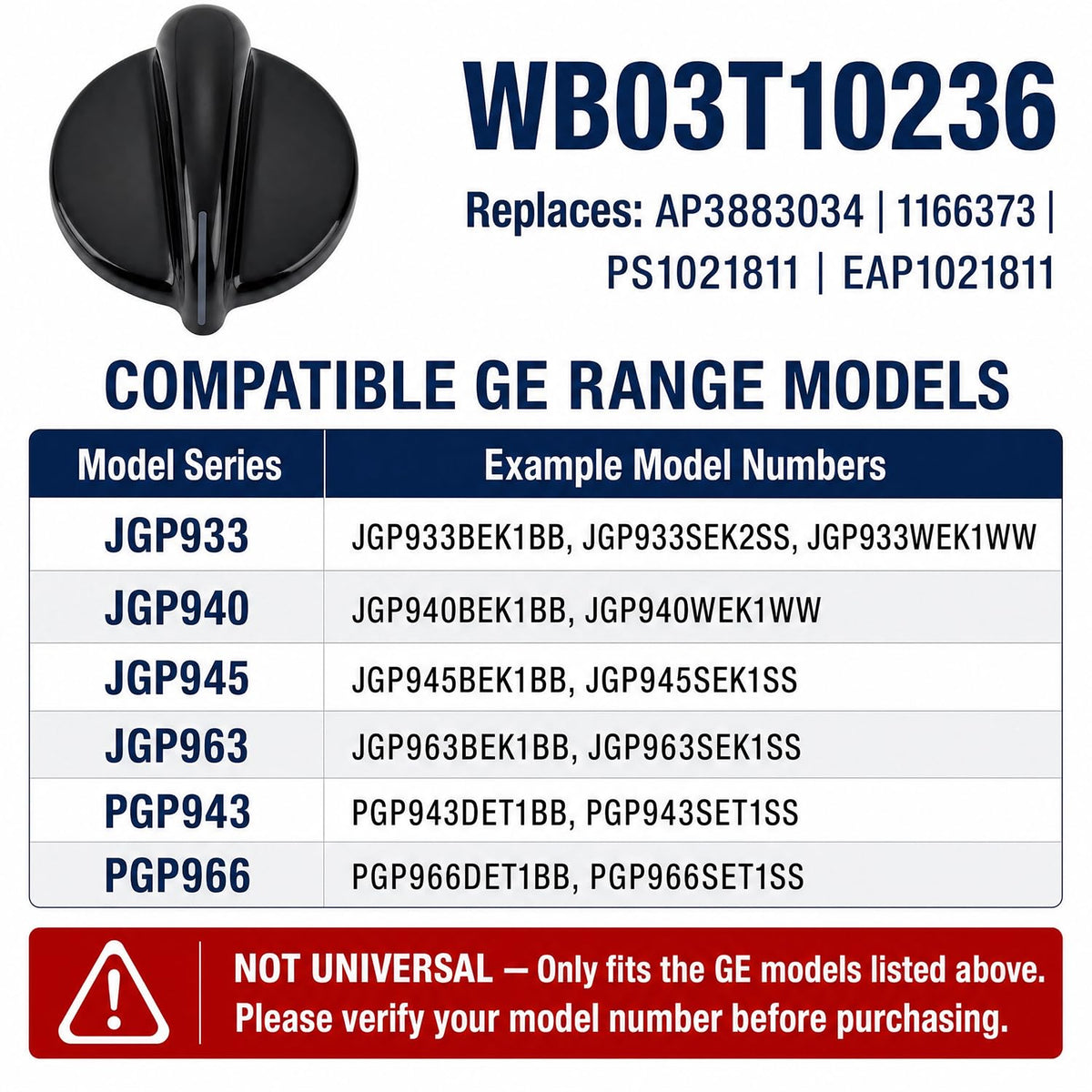 4Pcs WB03T10236 Burner Control Knob, Gas Cooktop Knobs Black for GE Range/Cooktop/Stove, Not Universal