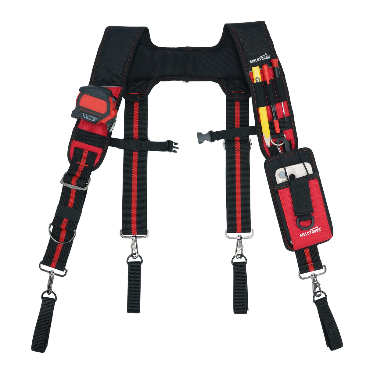 MELOTOUGH Tool Belt Suspenders Tool Bag Suspenders Padded Construction Work Belt Suspenders for Carpenter/Electrician/Roofing/Framers work Suspension Rig(Red)