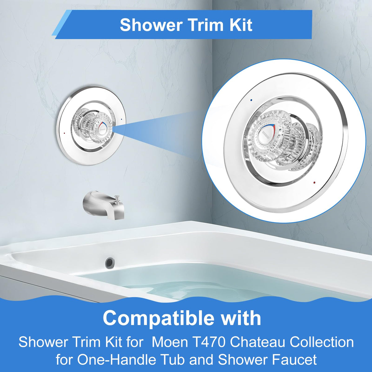 T470 Shower Trim Kit Compatible with Moen Chateau, Chrome Shower Handle Set