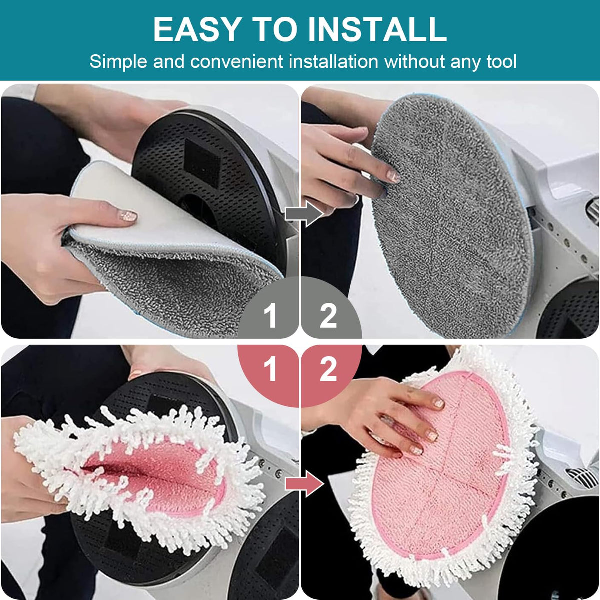 Spin Cordless Electric Mop Pads: 6.5/6.3/6 inch steam/Electric mop Pads Replacement for alfabot/teko/eous/vm6/devoac/kactor/redkey/gobot mop - Round Scrubber Pads for Floor Cleaning 8 Pack