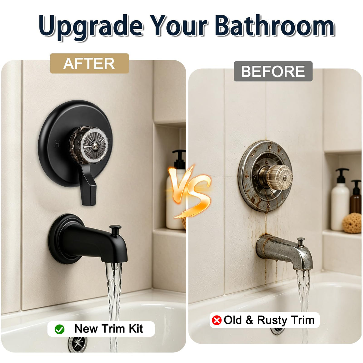 Shower Valves 5-1/2" Trim Kit, Compatible with Mixet MTR-5, Compatible with Mixet Tub and Shower Faucets, Includes 5-1/2 Inch OD Black Flange, Temperature Handle and Volume Control Handle