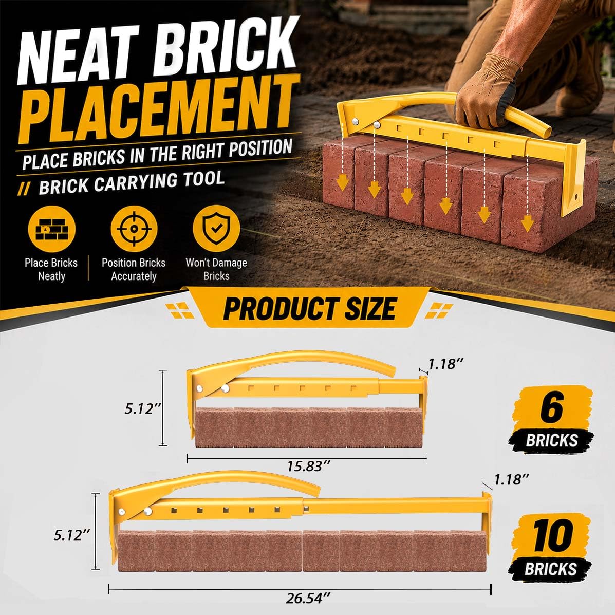 Adjustable Brick Tong, Heavy Duty Steel Brick Lifting Tong Brick Carrier Clamp Masonry Lifting Carrier Tool for Masonry Work, Securely Transports 6-10 Bricks at Once