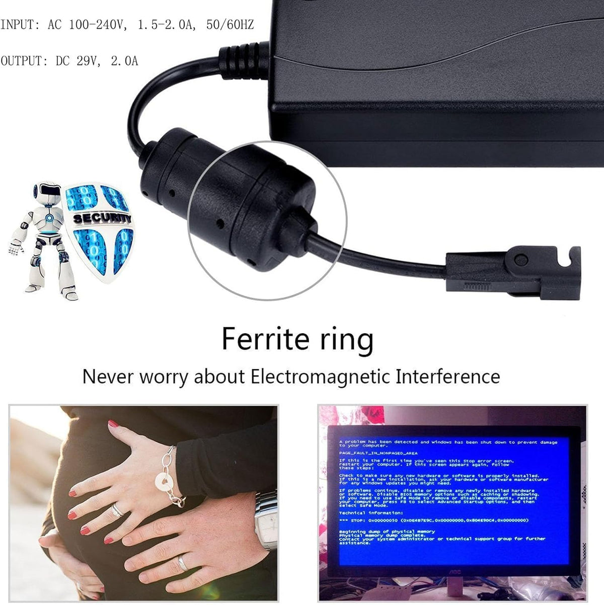Universal Power Cord for Recliner Chair, 2-pin 29V 2A Recliner Power Supply Whit Magnetic Ring Extension Cable Compatible with Most Models for Recliner, Lift Chairs and Sofa