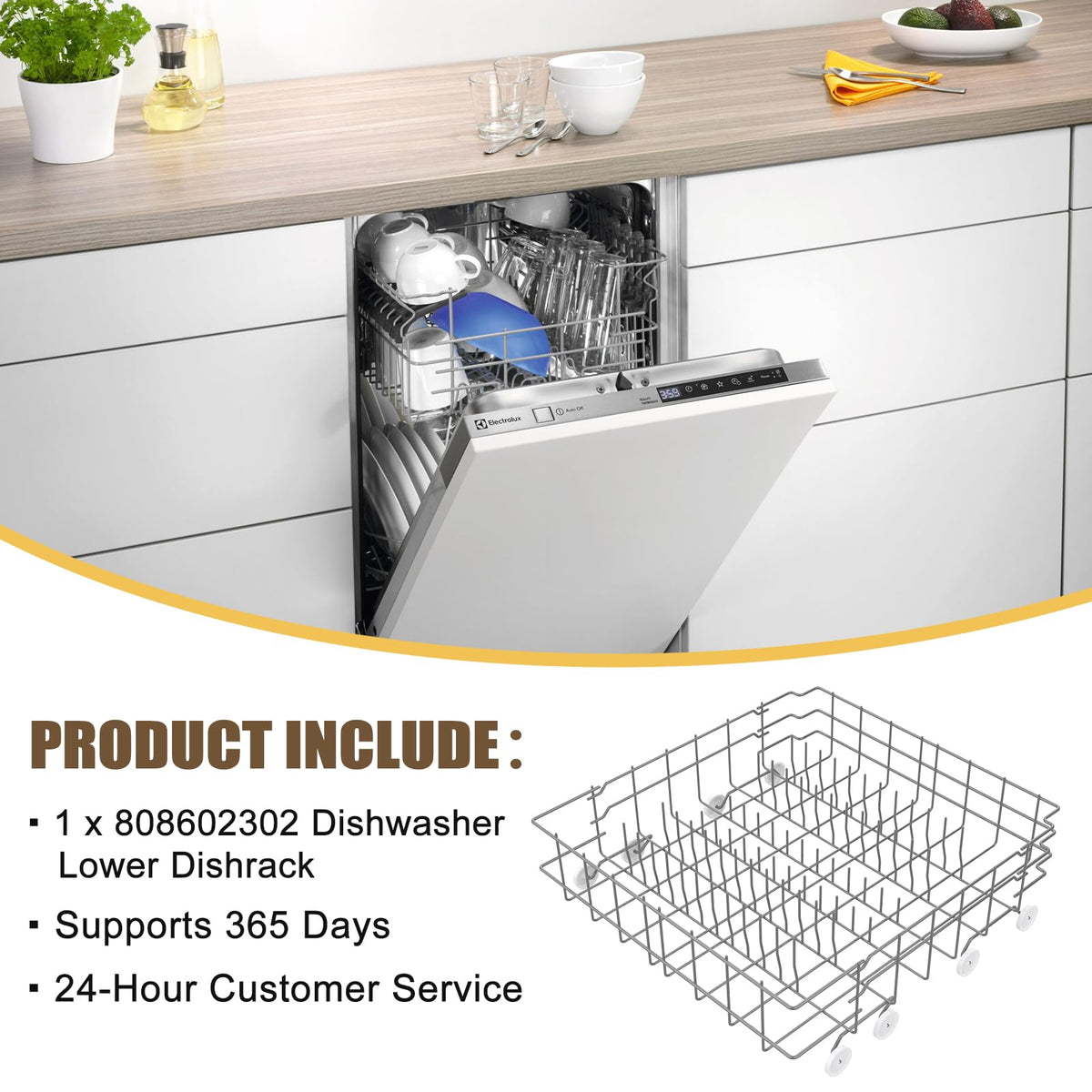 UPGRADED 808602302 5304535768 Dishwasher Lower Rack Replacement Compatible with Frigidaire,Kenmore Dishwasher Rack Parts with 154174501 Wheels Replace 154432602 154432601 154319706 Dishwasher Racks