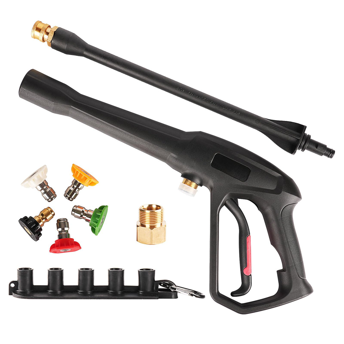 GRESTOAL Pressure Washer Gun with Replacement Extension Wand, 5 Spray Nozzle Tips, Pressure Washer Parts Compatible with Karcher, Ryobi, Greenworks, Powerstroke Electric Power Washer, 2000 PSI