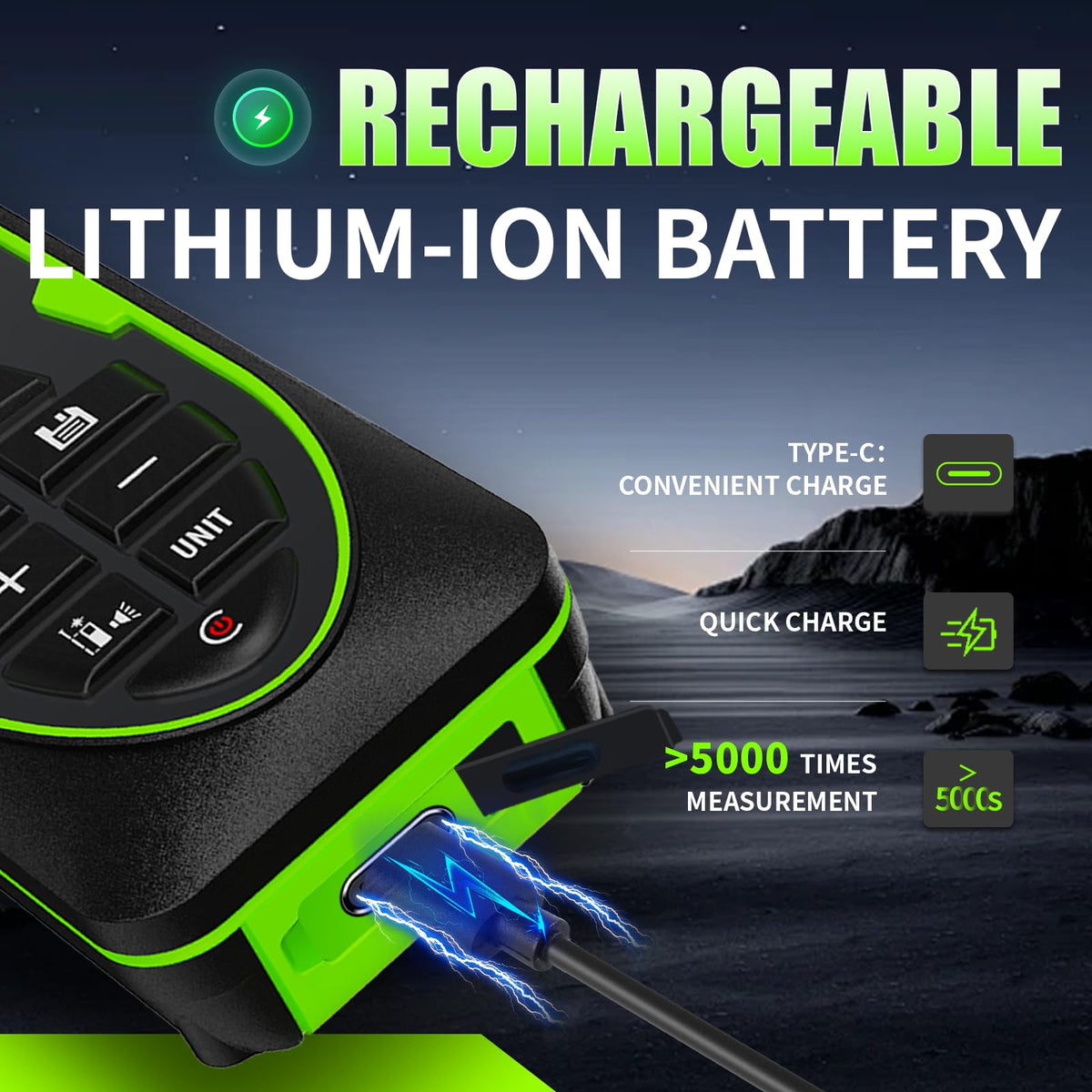Green Laser Distance Measure USB-C Rechargeable Live XY Angle Sensor 393FT