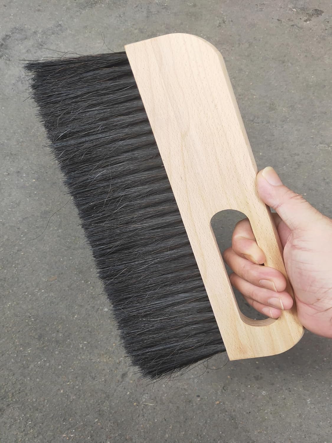 2Pcs Large Concrete Brush, 11.8 inch Long Thick Horsehair Cleaning Brush Tool, Masonry Concrete Broom Hand Brush, dust Removal Brush, Soft Black Horsehair Fiber, with Comfortable Wooden Handle