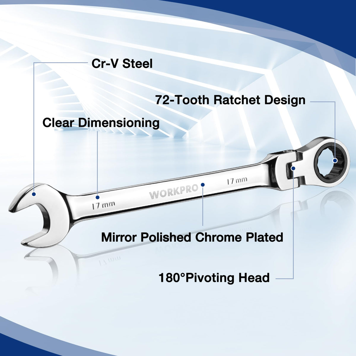 WORKPRO 22-Piece Ratcheting Wrench Set, Flex-Head & Polished