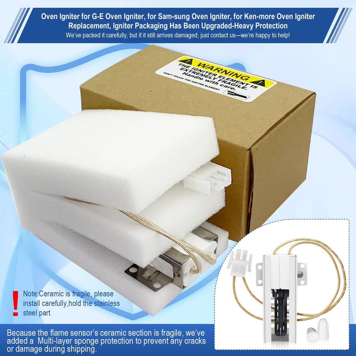 WB13K21 Gas Range Oven Igniter,Oven Igniter for G-E Frigi-daire Hot-point Ken-more Sam-sung Gas Oven Igniter 5303935066,WB13K0021,WB13K10026, WB13T10045,Replace DG94-00520A Norton 501a,AP2020569 Etc.