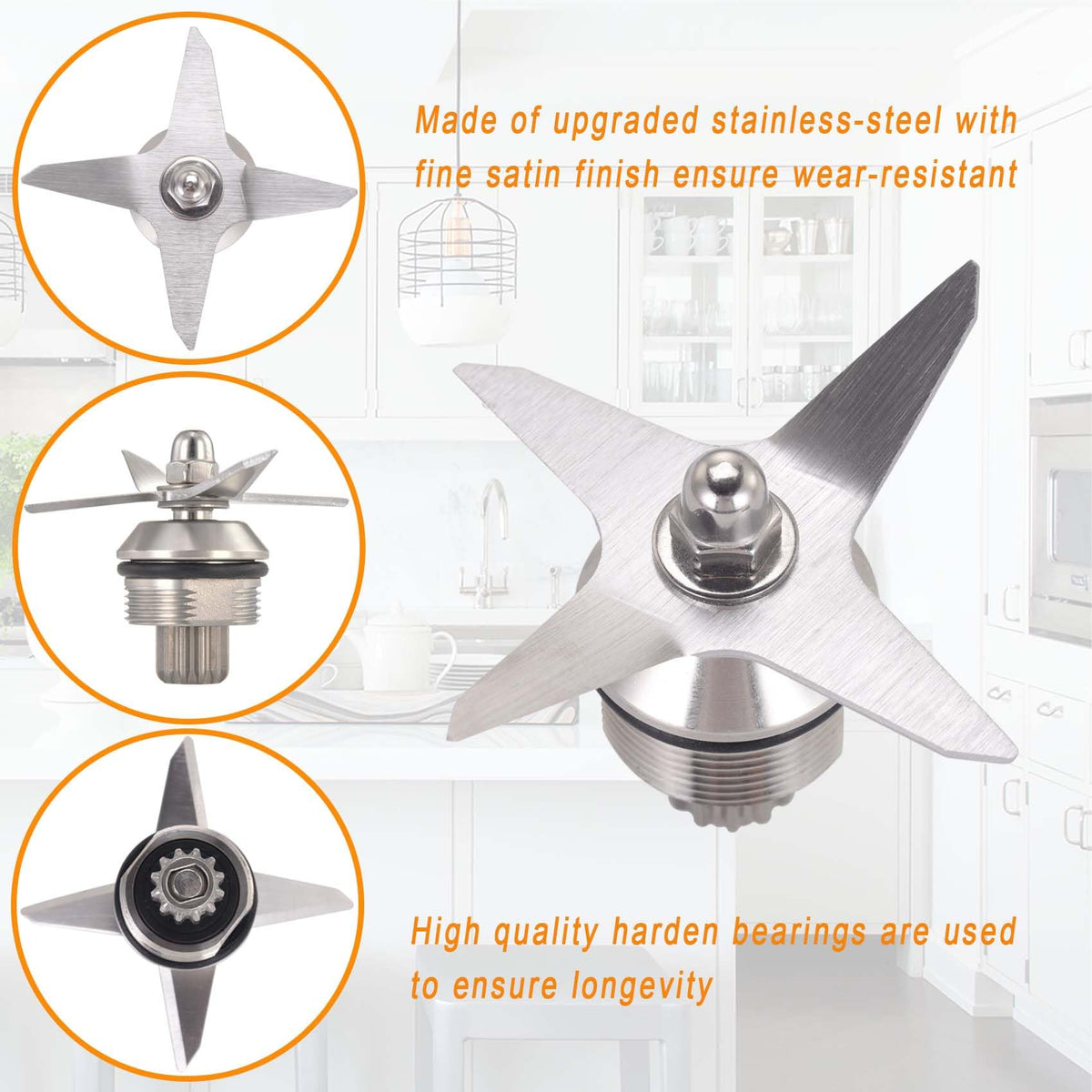 EastFune Blade Assembly Replacement for Blenders 64oz Container, replace Classic 4500 5000 5200 6000 6300, Professional 200 500 and Vita-Prep/Vita-Prep 3 etc
