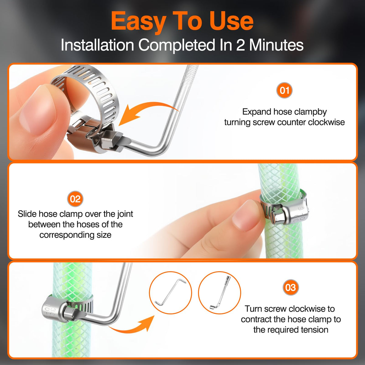 KELIN 217PCS Hose Clamp Kit 304 Stainless Steel 9 Sizes 1/4"-2-1/2"