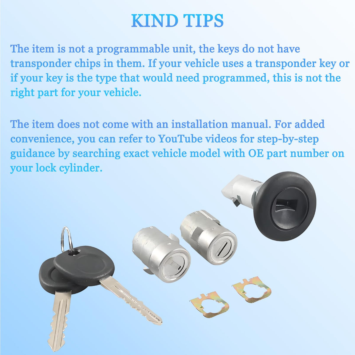 Ignition Switch Lock Cylinder w/Keys & Pair Door Lock Cylinders Replacement