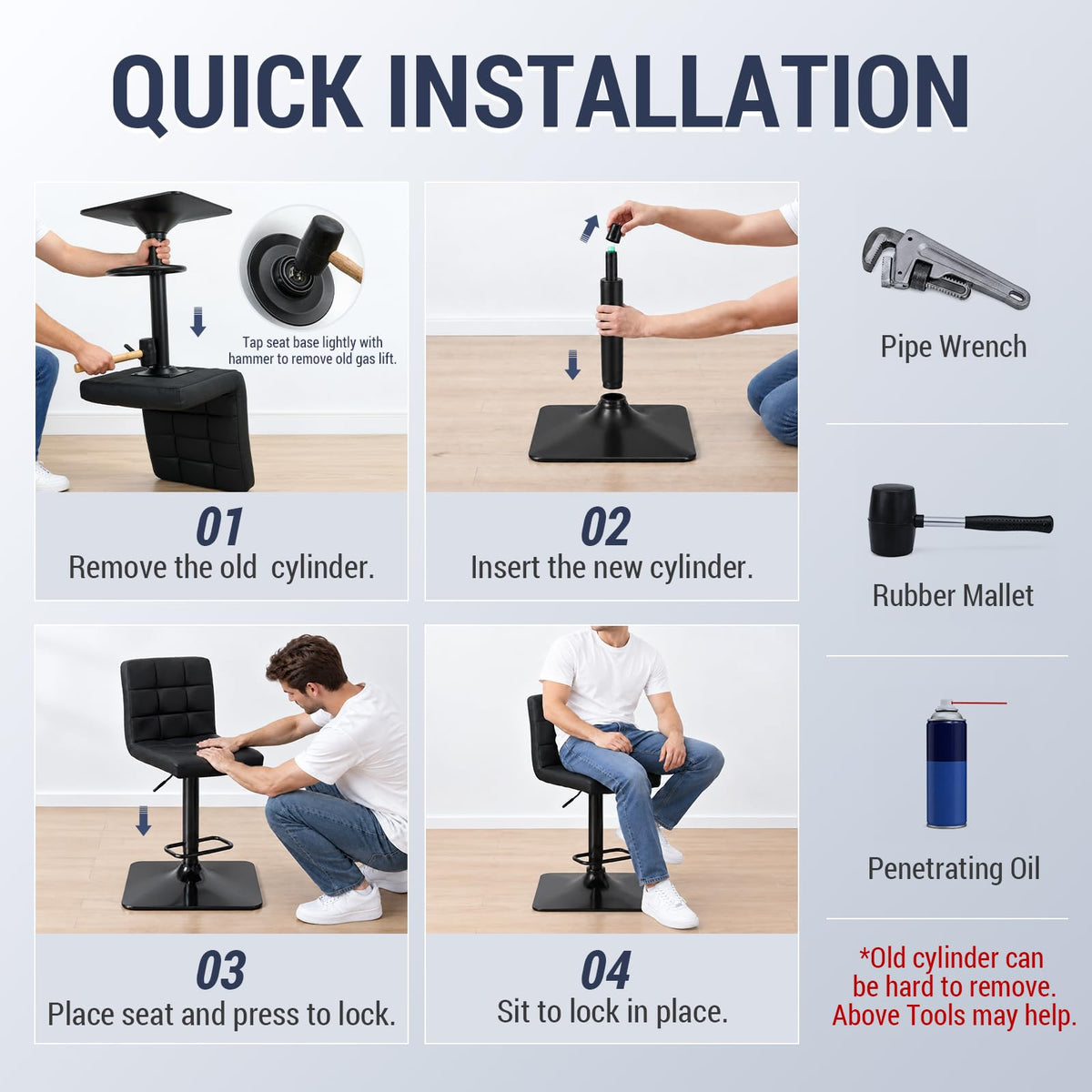 MASTERY MART 19.5" to 28" Adjustable Gas Lift Cylinder Replacement, Heavy Duty 1000 Lbs Hydraulic Pneumatic Shock, Chair Height Extender for Bar Stool, Office Chair Cylinder Replacement