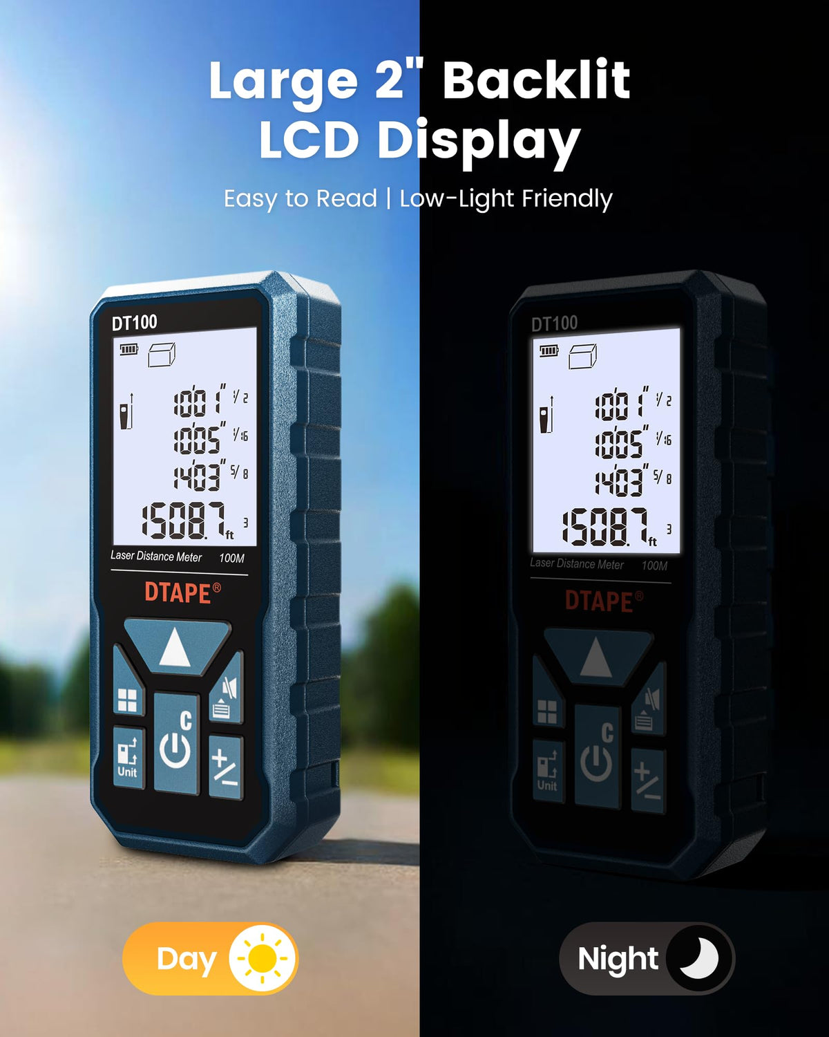 DTAPE 330 Ft Laser Measuring Tool, 1/16" High-Accuracy Laser Tape Measure