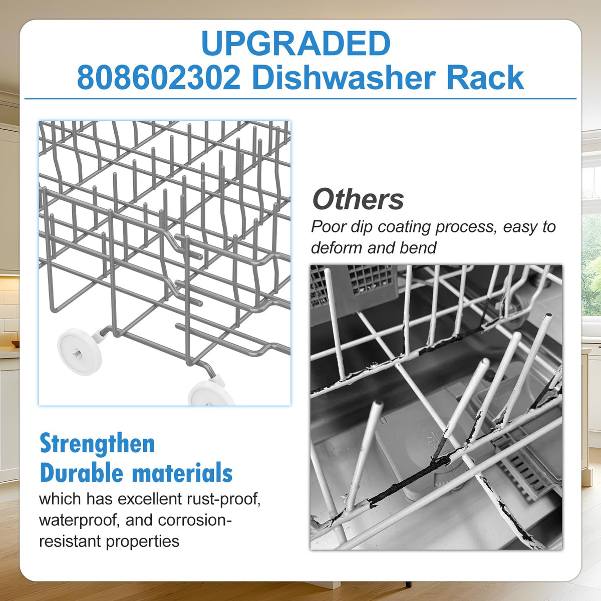 808602302 Dishwasher Lower Rack for Frigidaire Dishwasher Rack Replacement
