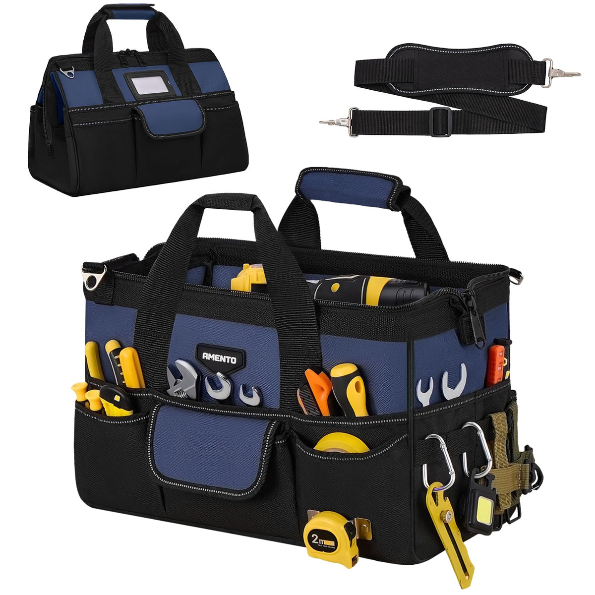 Amento 16-Inch Heavy Duty Tool Bag, 22 Pockets Empty Tool Box Organizer Storage, Soft Large Tote Toolbox Organization Portable Handle Carry Drill Toolbag for Handyman Home DIYer, Dad Men Gifts, Blue