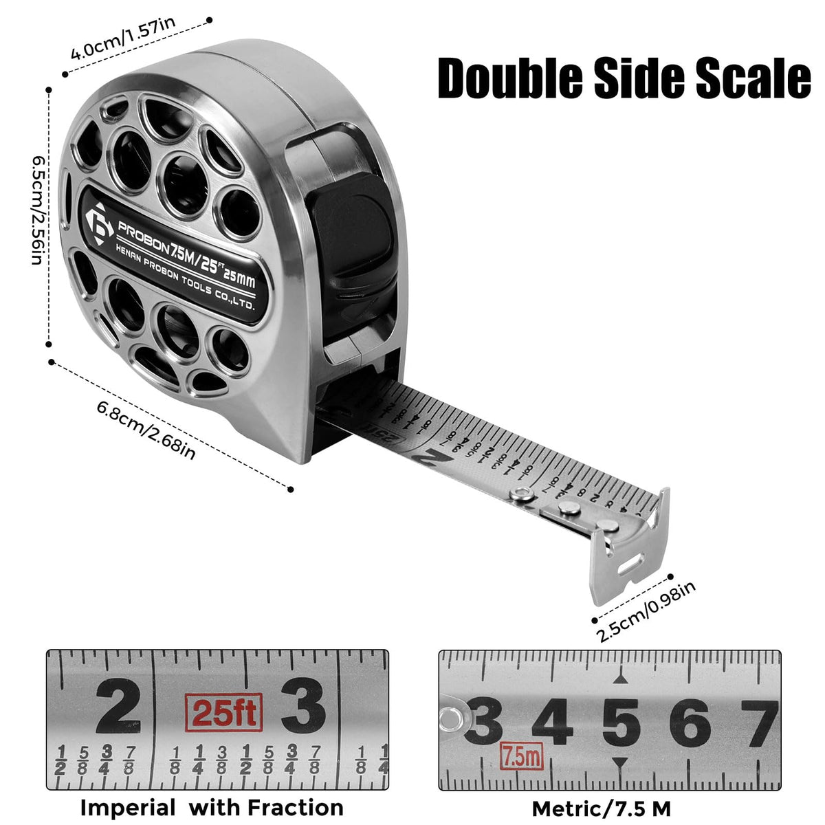 2PCS Tape Measure 25Ft/7.5M Double Side Scale Metric/Imperial Mesuring Tape