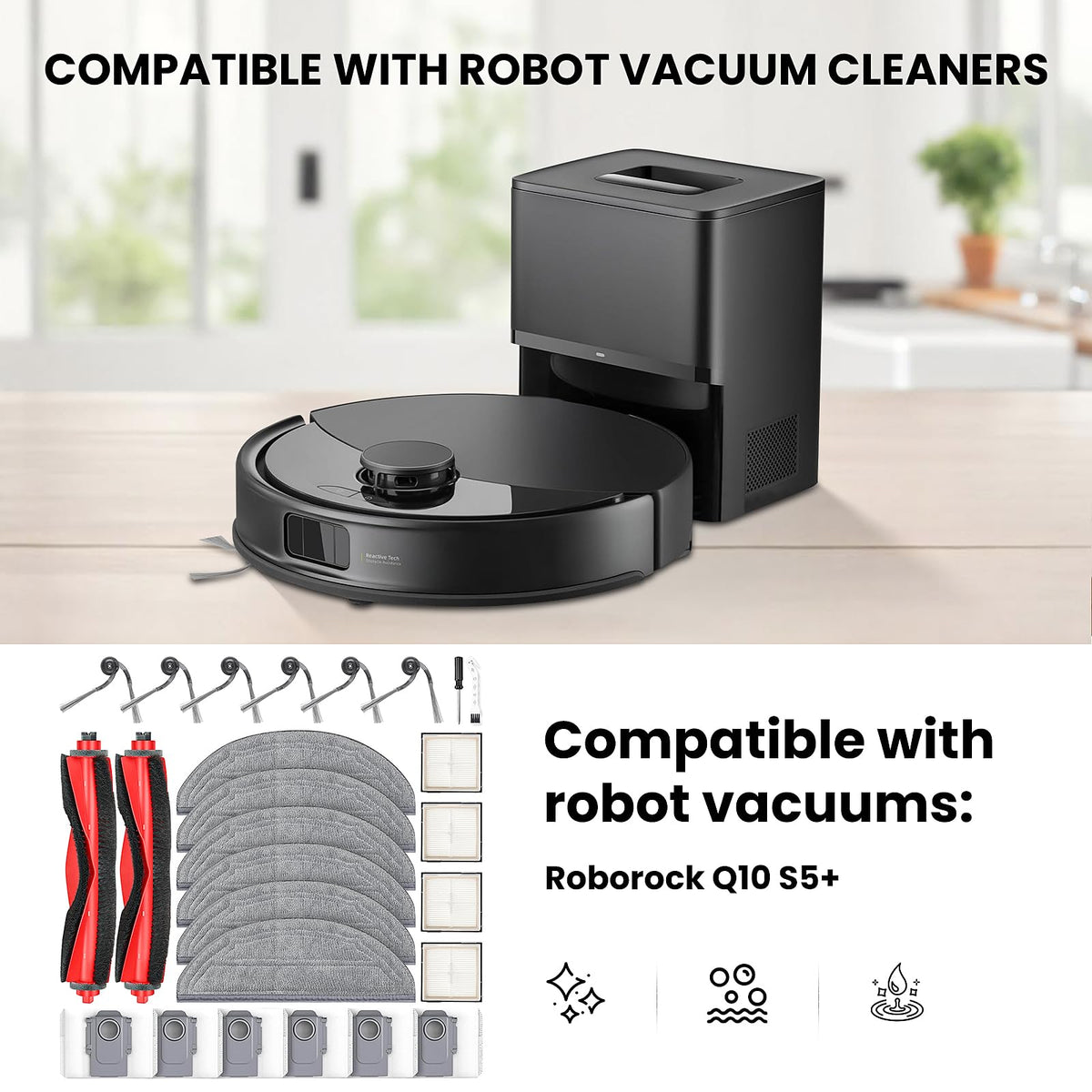 NIXOOT 26 Pcs Replacement Kit for Q10 S5+ Robot Vacuum, 2 Main Brush, 4 HEPA Filter, 6 Mop Pads, 6 Side Brush, 6 Dust Bag,1 Cleaning Brush and 1 Screwdriver