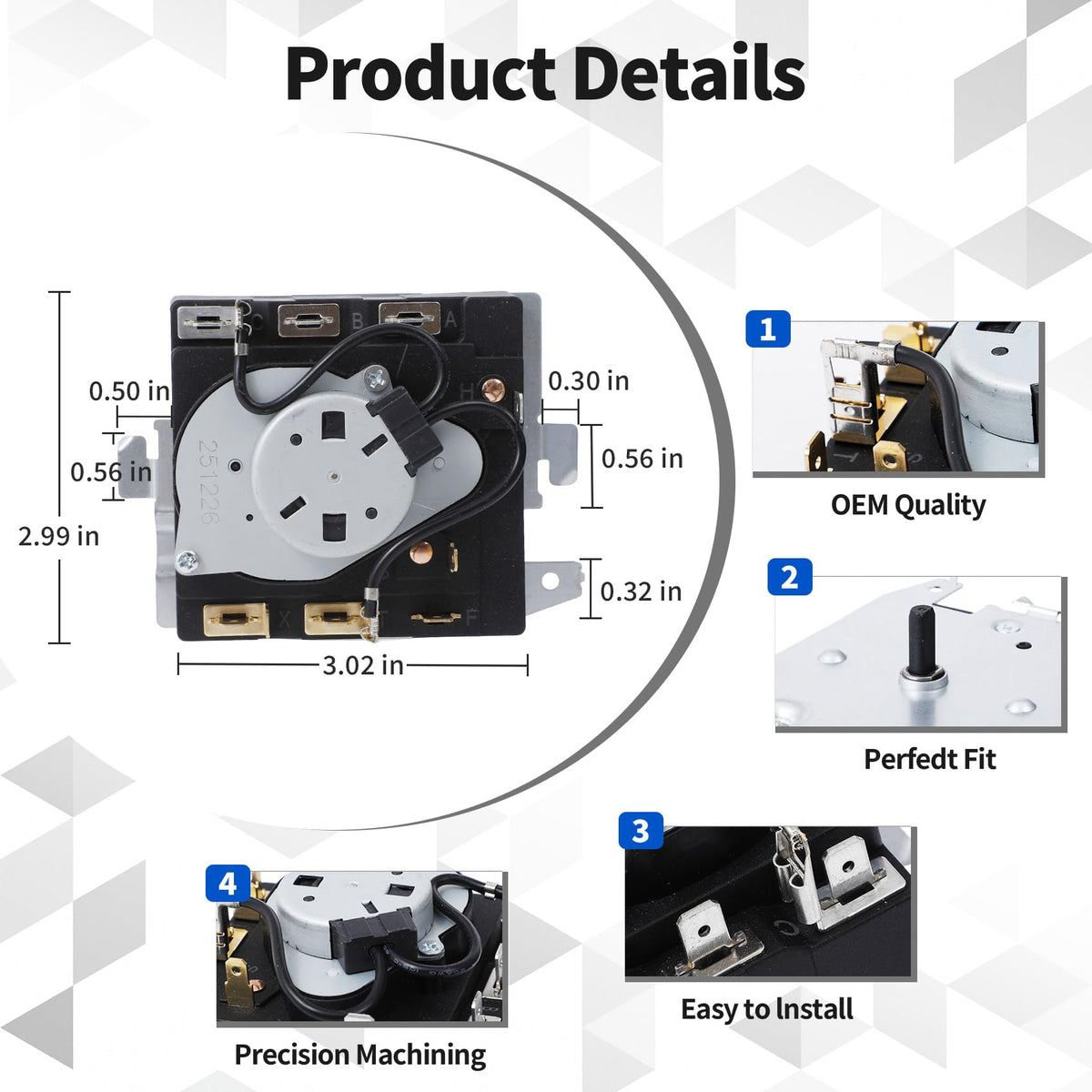 WE04X24550 TMD14M30 234D2377P004 Dryer Timer Compatible with GE/Hotpoint GTD42GASJ2WW GTD42EASJ2WW GTD42GASJ3WW GTD42EASJ0WW GTD42EASJ1WW GTD48EASW0WB Dryer etc.Replacement TMD16M12 234D2377P003 etc.