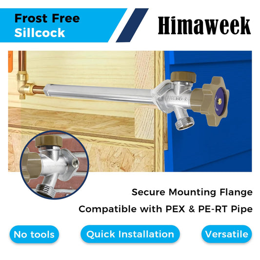 Himaweek 8-inch Anti-Siphon Frost Free Sillcock, Quater Turn 3/4-Inch Hose Bibb x 1/2-Inch PEX End,No Lead Brass Valve Frost Proof Outdoor Faucet Spigot