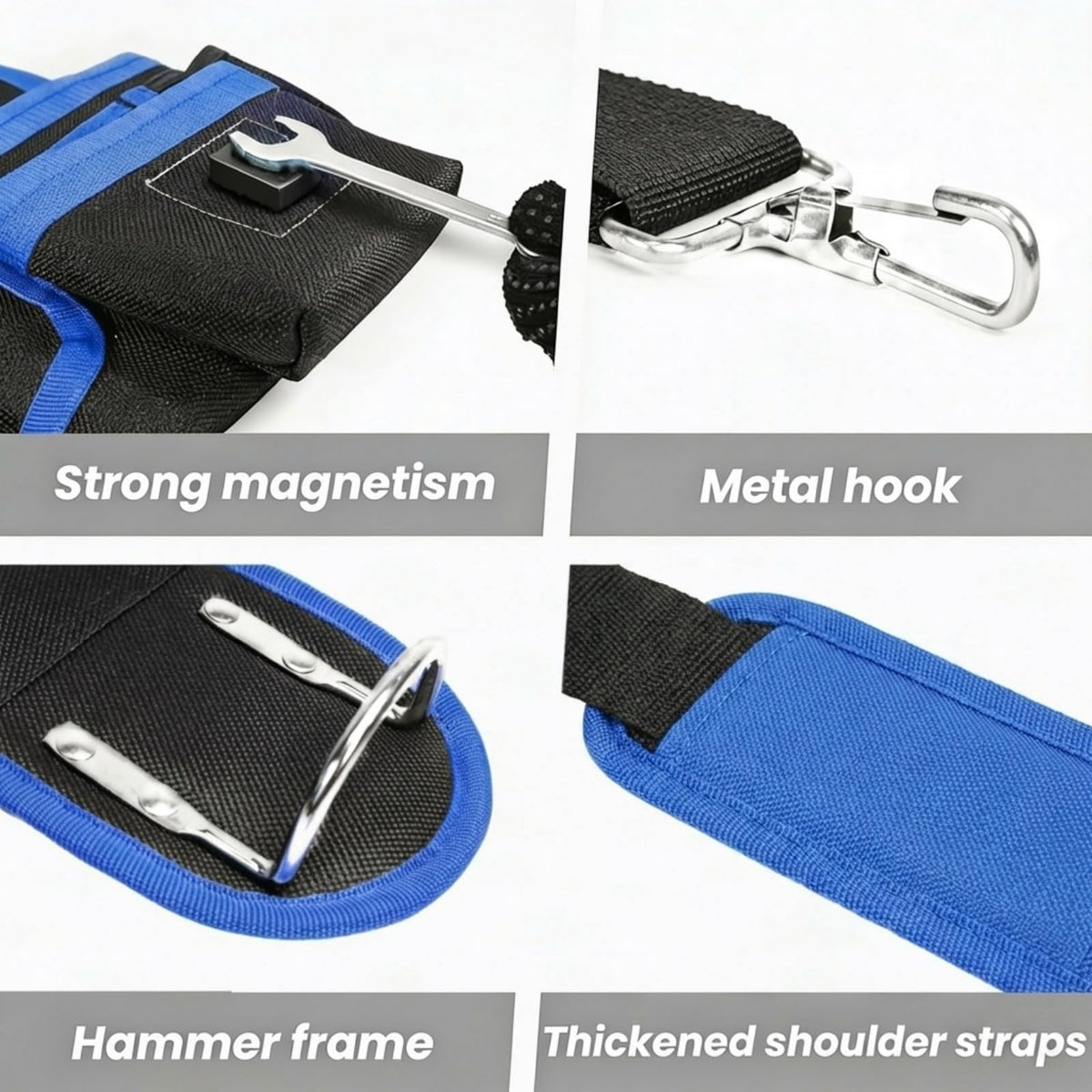 Magnetic Tool Belt, Heavy Duty Tool Pouch for men Magnet Holster Nail Utility Toolbelt Adjustable Waist Holder for Handyman Contractor (26 pockets with suspenders) (Blue)