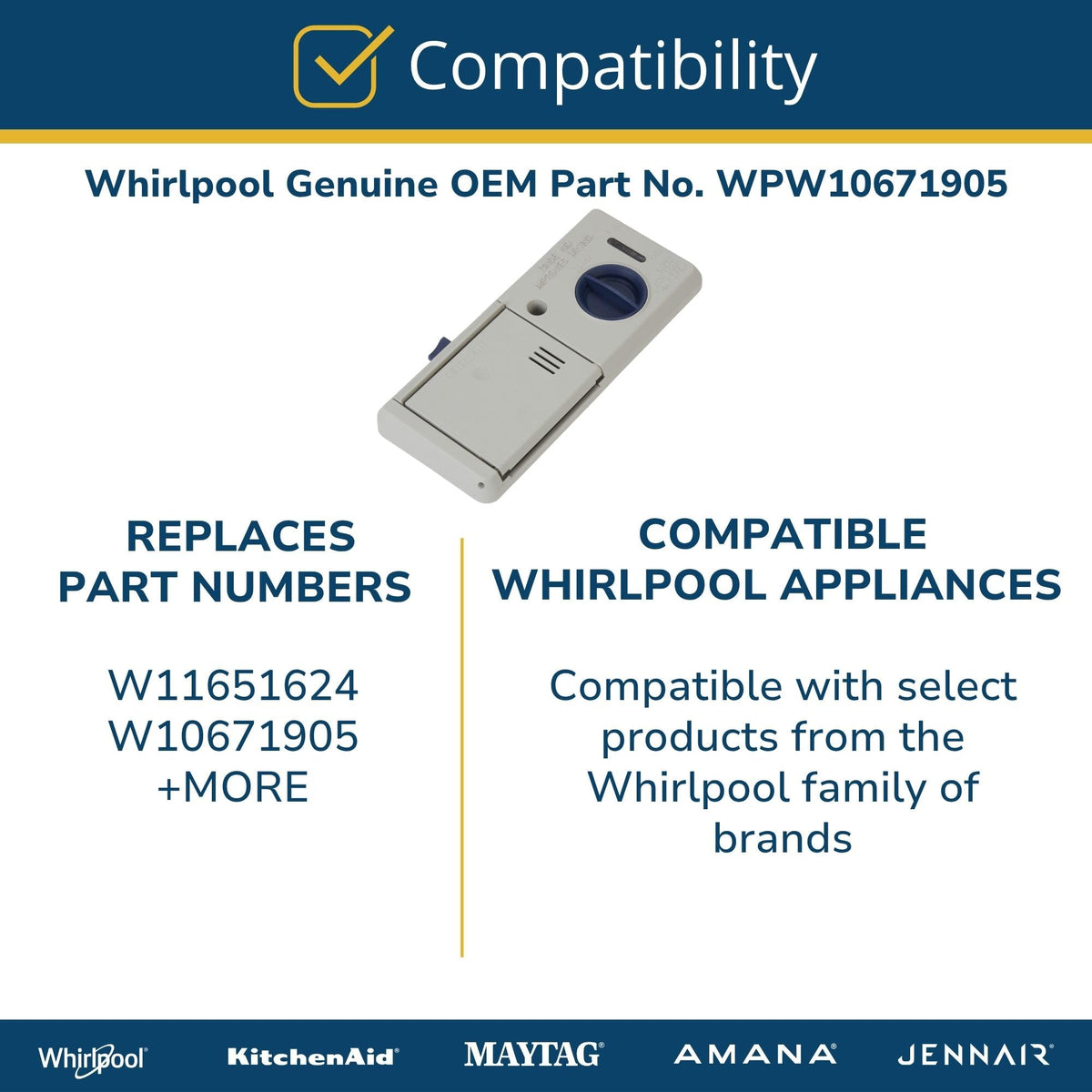Whirlpool WPW10671905 Genuine OEM Dishwasher Detergent Dispenser Replacement Part - Replaces W10671905