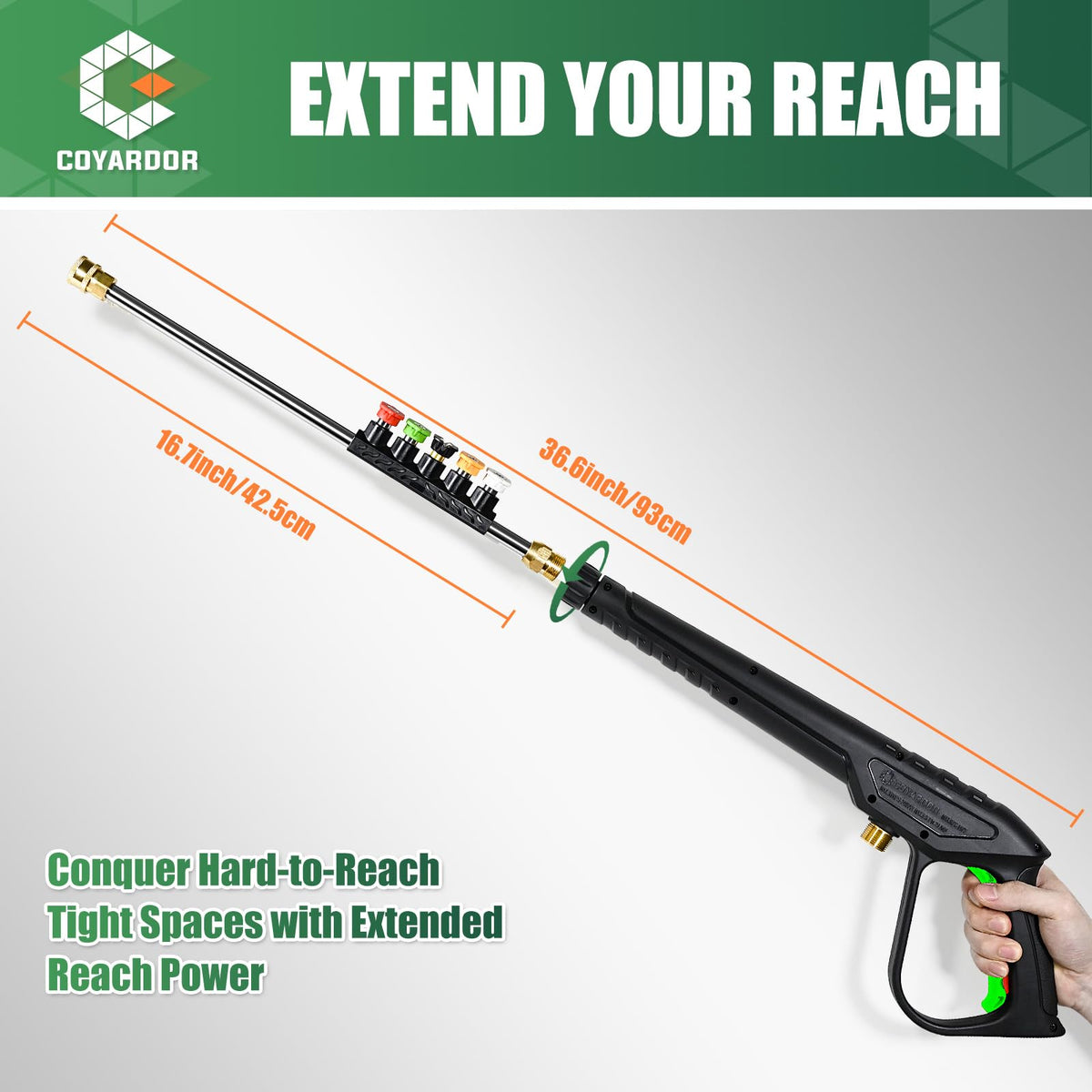 Coyardor Pressure Washer Gun 3600 PSI with Extension Wand, 3/8" & M22-14mm