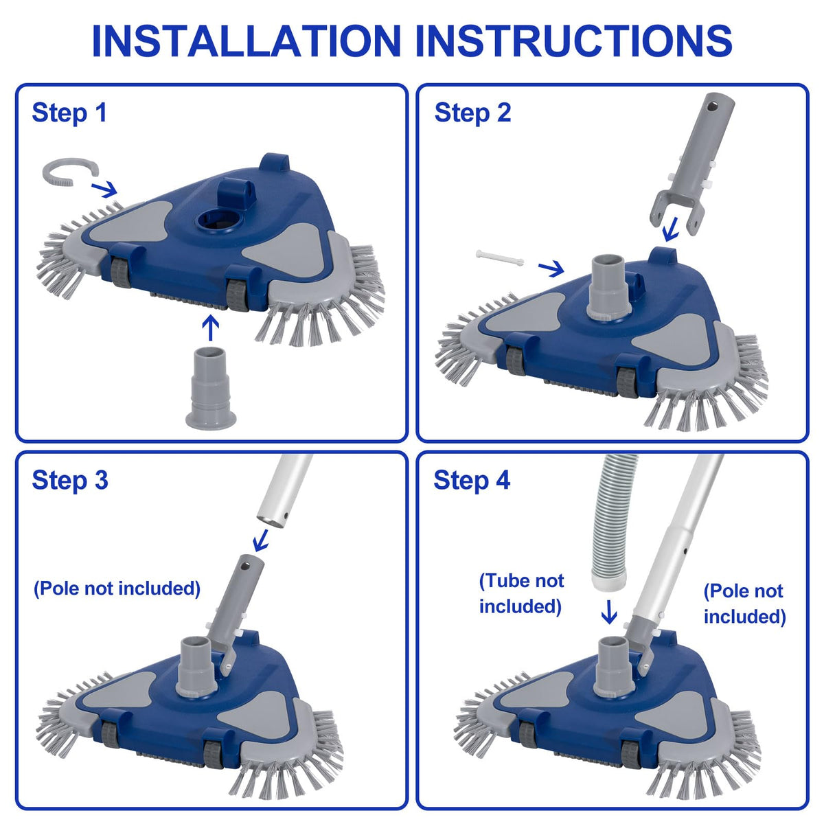 POOLAZA Weighted Pool Vacuum Head with Rotatable Hose Connector & Brushes