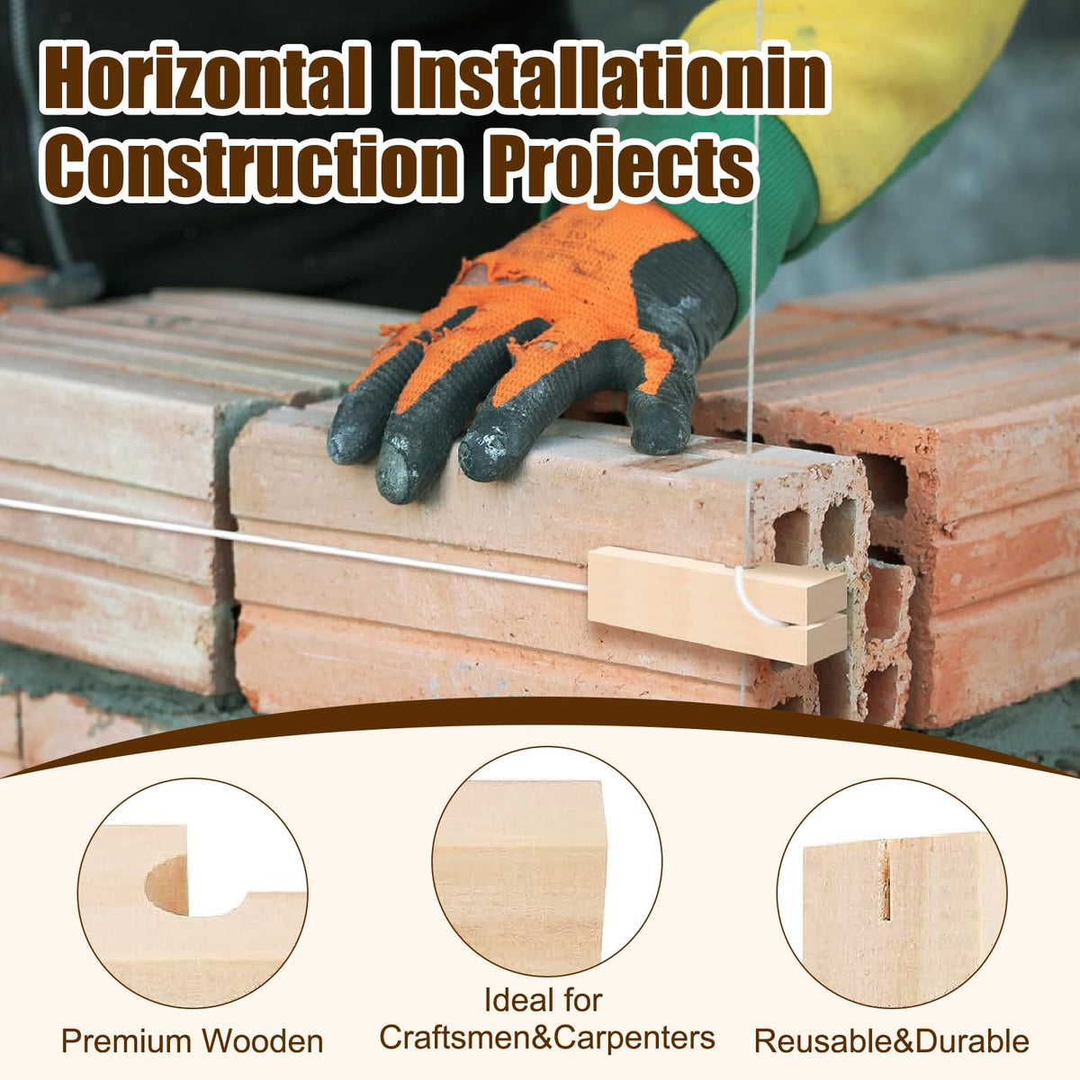 10Pcs 4 Inch Wood Masonry Line Blocks Kit with 2 Rolls Polyester Mason Line