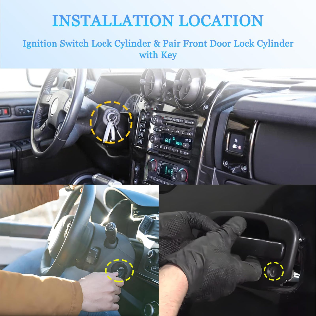 Ignition Switch Lock Cylinder w/Keys & Pair Door Lock Cylinders Replacement