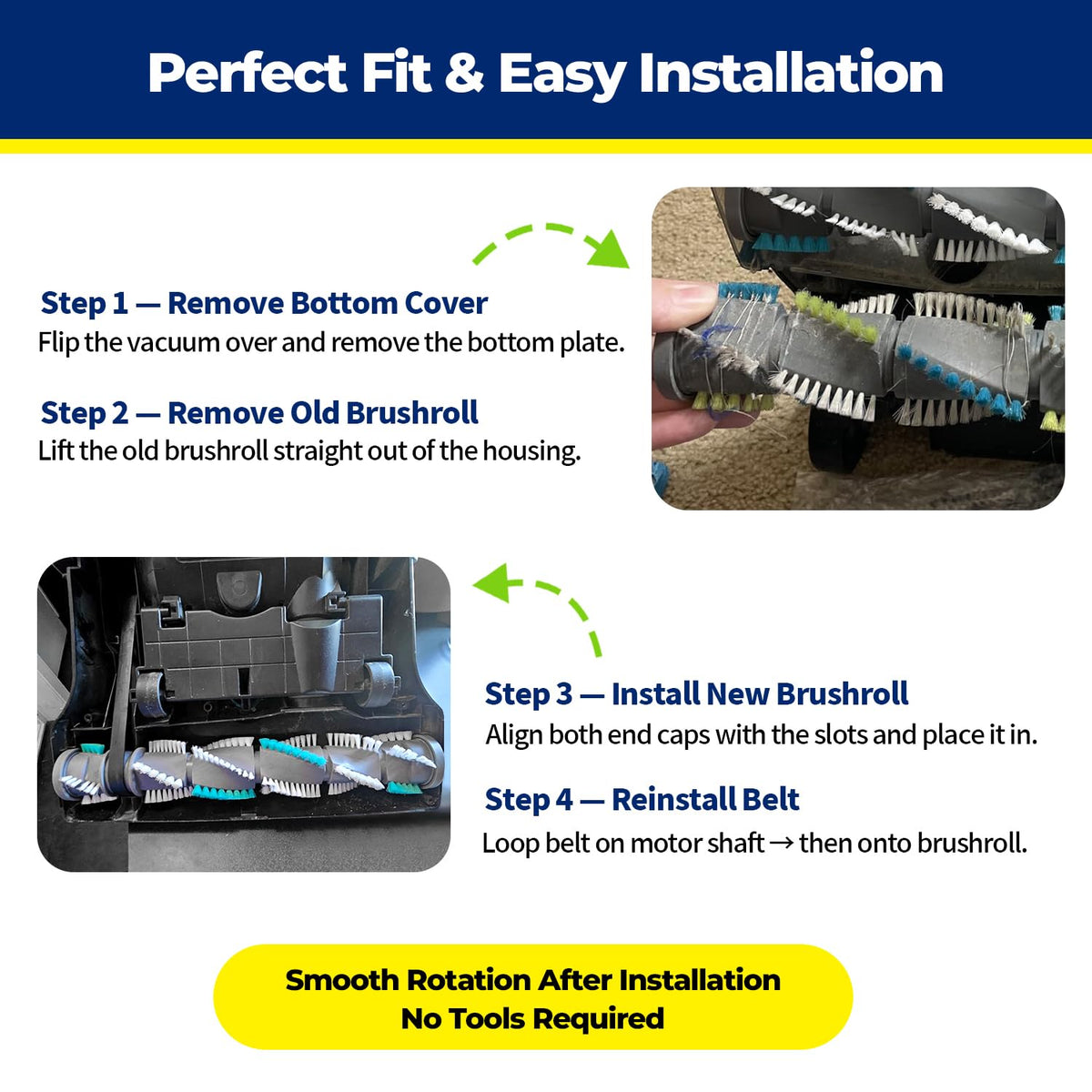 LAOYE Brush Roll & 2 Vacuum Belts Replacement for Bissell 2191 2191U 2191X 1700 17003 17004 1701 1739 1739R 1240 12401 12B1 PowerForce Helix (Turbo) Upright Vacuum Series, Replace Parts 2038072