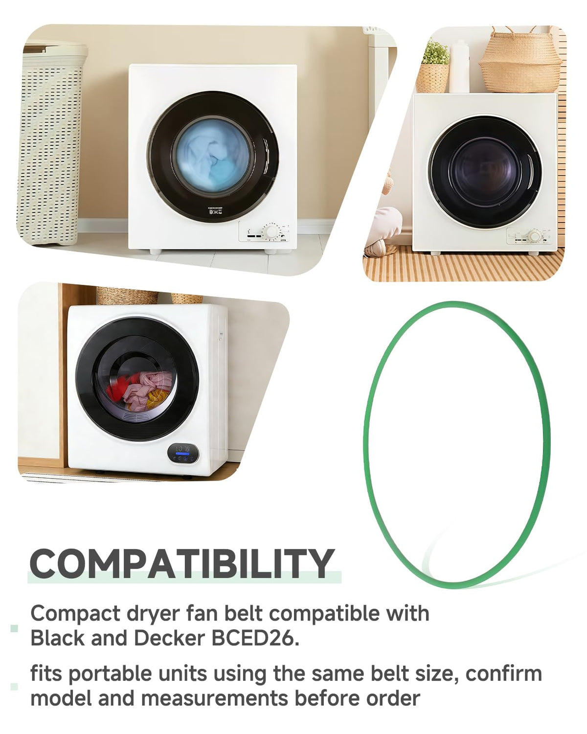 1 Pack TPU Compact Fan Belt mini Belt Replacement Compatible with Black and Decker BCED26 Portable Dryer, Blower Fan Belt Replacement