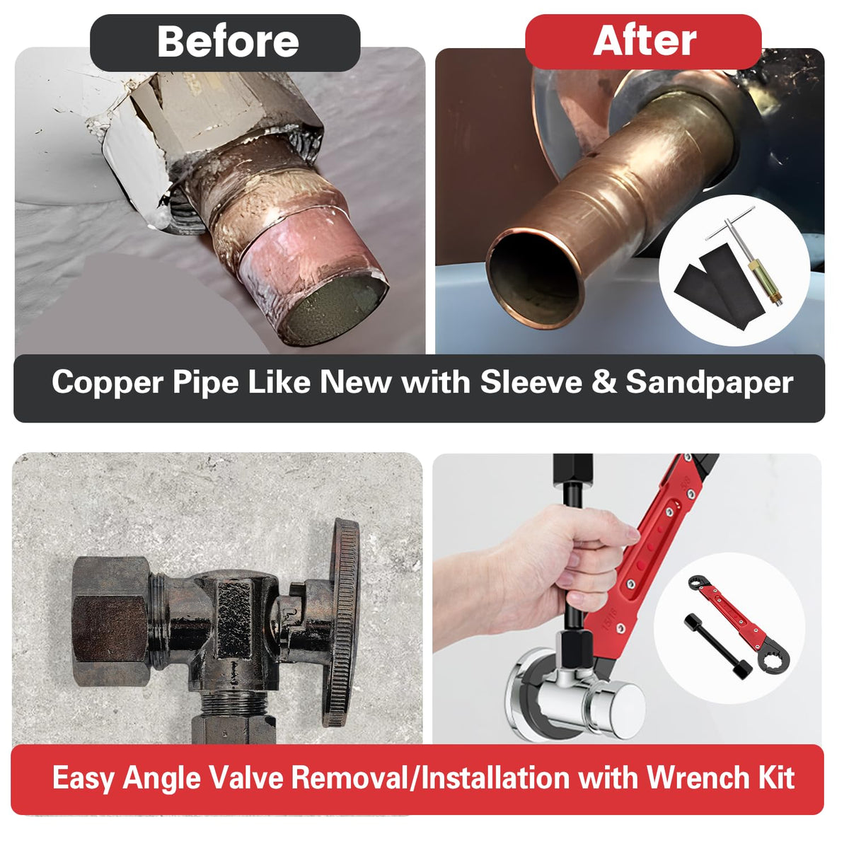 Vorhixa Plumbing Tools with Angle Stop Wrench & Compression Sleeve Puller