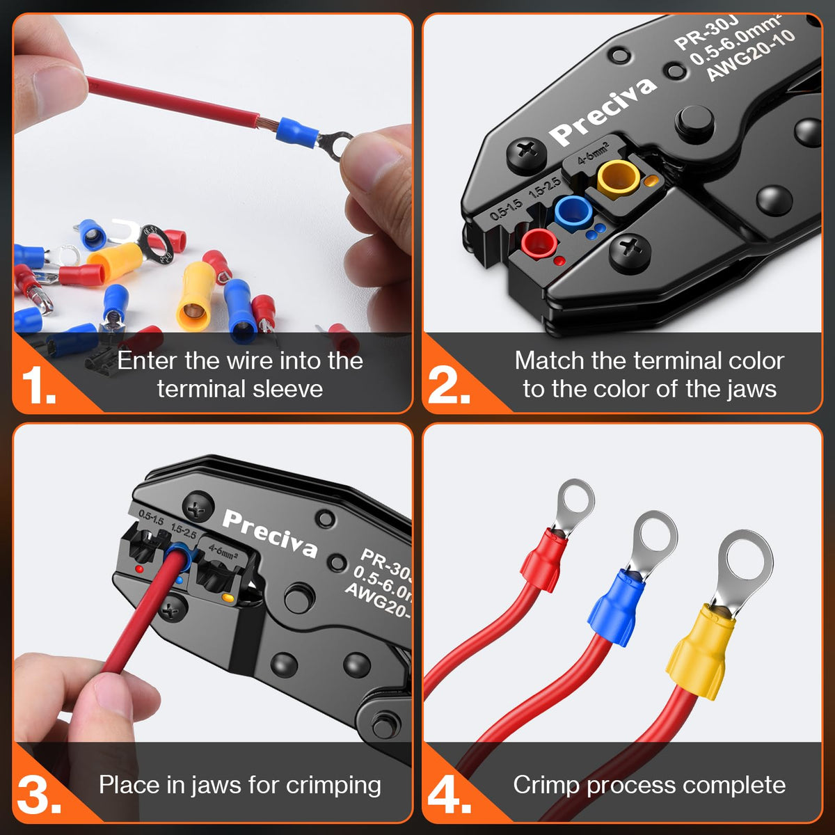 Preciva Crimping Tool for Insulated Terminals Wire Connectors, AWG20-10 Ratchet Crimper with 425 Pcs Insulated Terminals Connectors