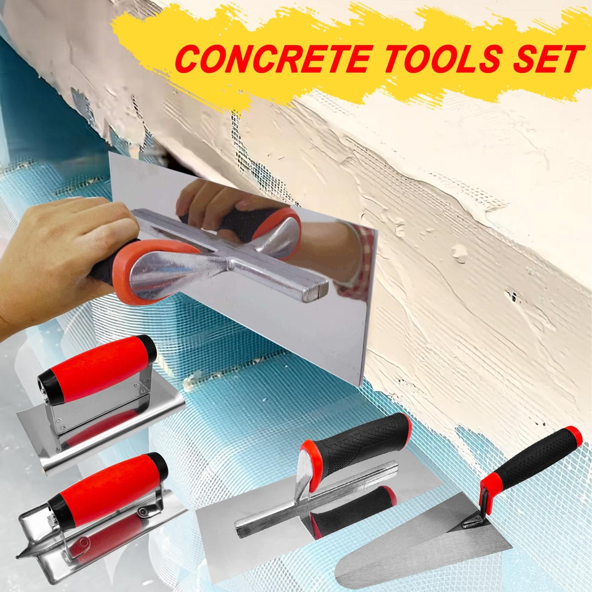 Hubaow 4 PCS Concrete Tool Set, Finishing & Gauging Trowel, Edger Groover