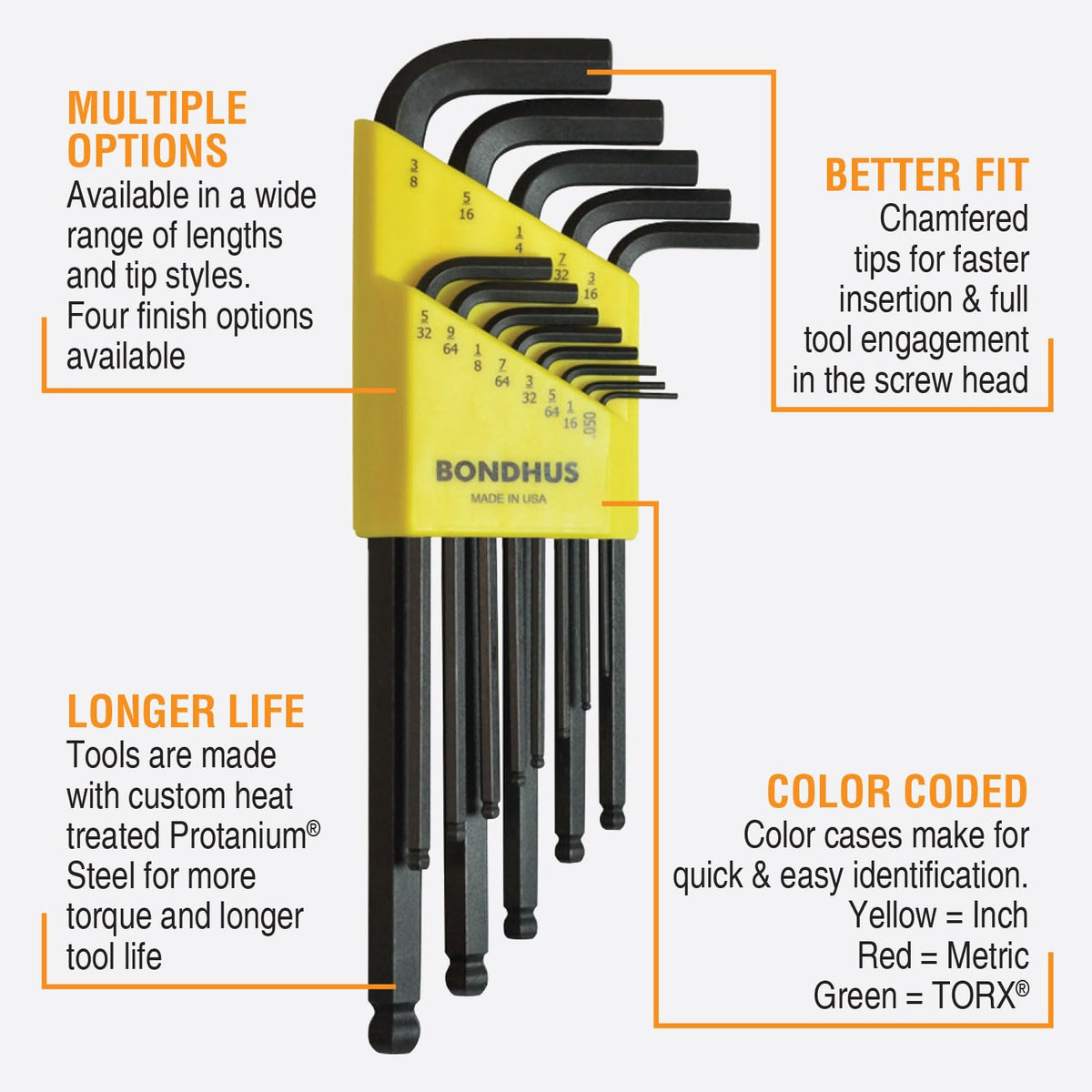 Bondhus 20199 Balldriver L-Wrench DoublePK, 10999 1.5-10mm & 10937 0.050-3/8", Multicolor, One Size